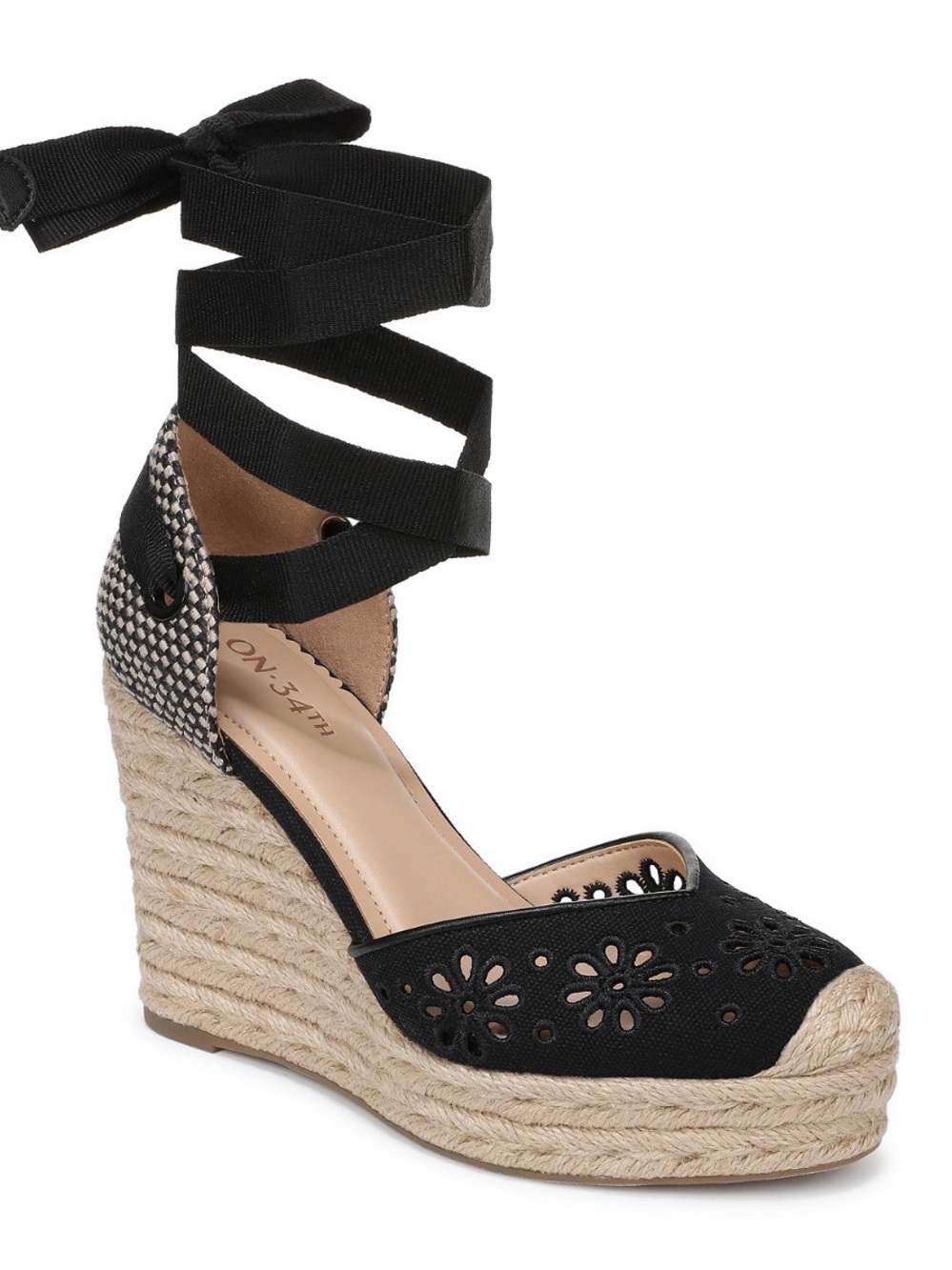Black Espadrille Wedge Ankle-Tie Sandal
